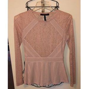 BCBGMaxAzria Long sleeve lace peplum blouse